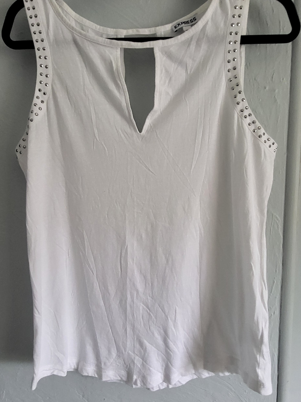 Express White Studded Sleeveless Keyhole Top